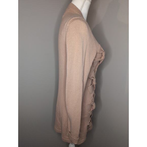 Cottagecore Twelve by Twelve woven bow pastel pink button up cardigan M - Picture 5 of 9